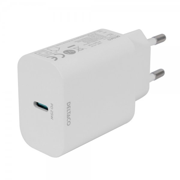 Deltaco Lader USB-C PD Wall Charger 25W Hvit