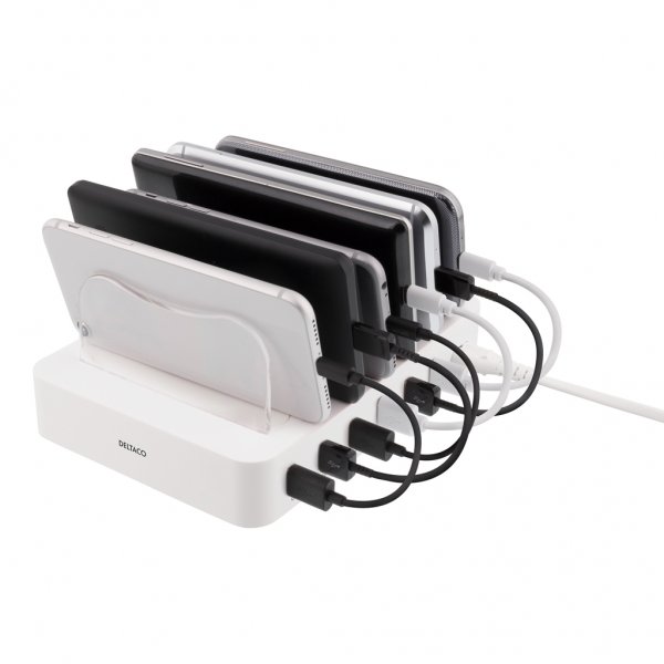 Deltaco Lader 50W 6xUSB-A Hvit