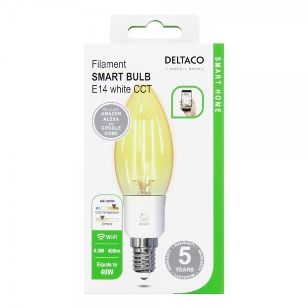 Deltaco Smart Home LED-lampe Filament E14 WiFi 4.5W