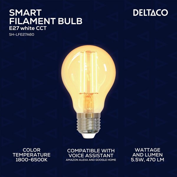 Deltaco Smart Home LED-lampe Filament E27 WiFi A60 5.5W