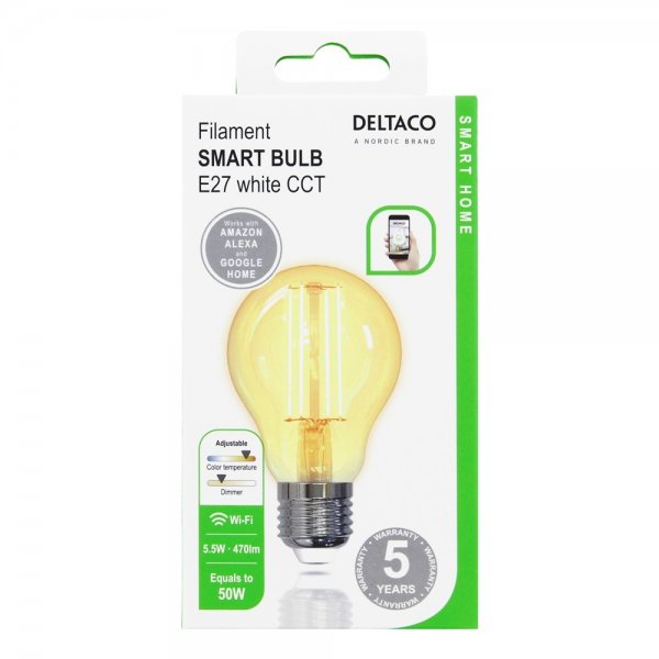 Deltaco Smart Home LED-lampe Filament E27 WiFi A60 5.5W