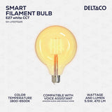 Deltaco Smart Home LED-pære Filament E27 WiFi G125 5.5W