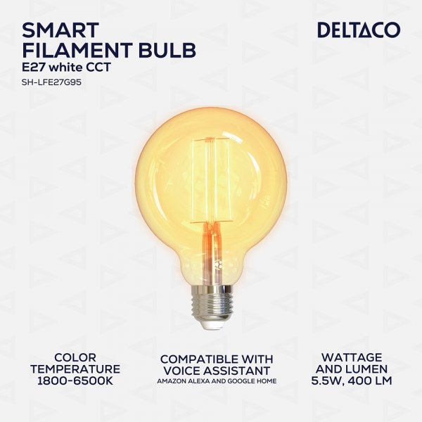 Deltaco Smart Home LED-lampe Filament E27 WiFi G95 5.5W