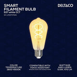 Deltaco Smart Home LED-pære Filament E27 WiFi ST64 Spiral 5.5W