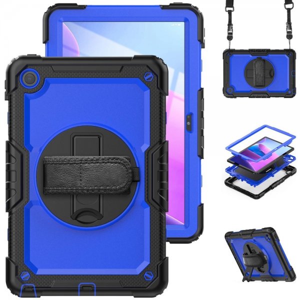 Lenovo Tab M10 Plus (3rd Gen) TB125 TB128 Deksel med Stropp Stativfunksjon Blå Svart