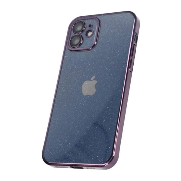 iPhone 12 Deksel Glitter Transparent Støtsikker Lilla