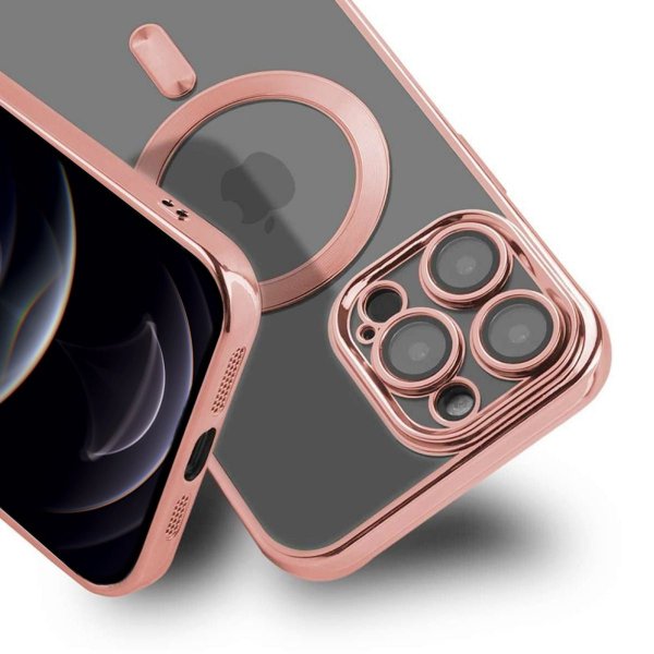 iPhone 12 Pro Deksel Glitter Transparent MagSafe Rosa