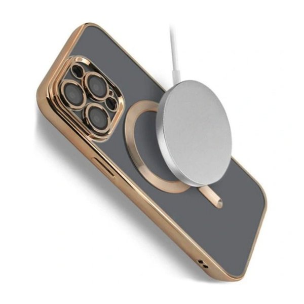 iPhone 13 Pro Max Deksel Glitter Transparent MagSafe Gull