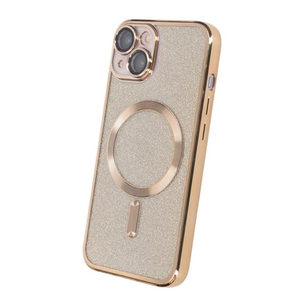 iPhone 14 Deksel Glitter Transparent MagSafe Gull