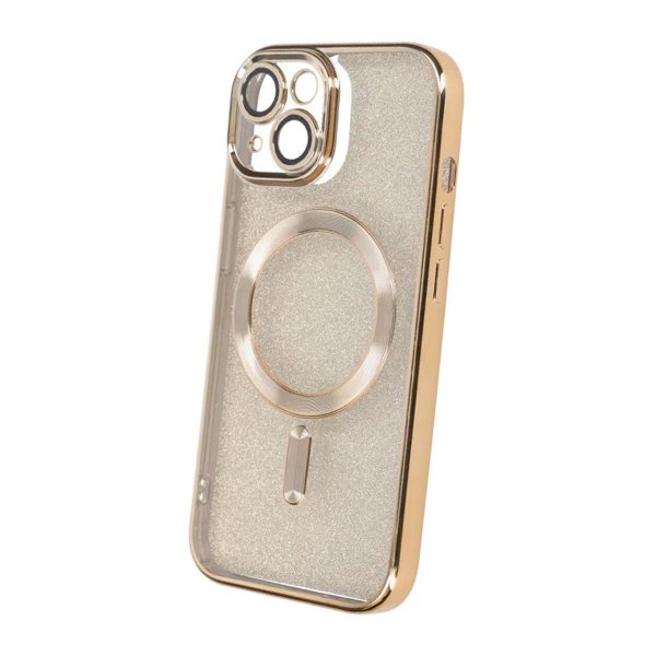 iPhone 14 Deksel Glitter Transparent MagSafe Gull