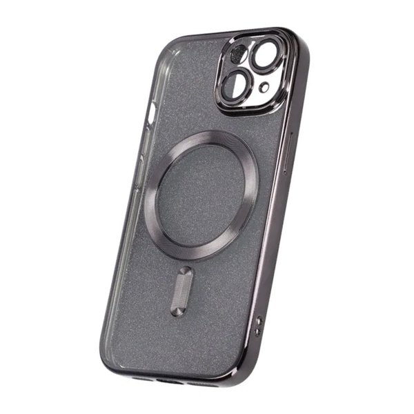 iPhone 14 Deksel Glitter Transparent MagSafe Svart