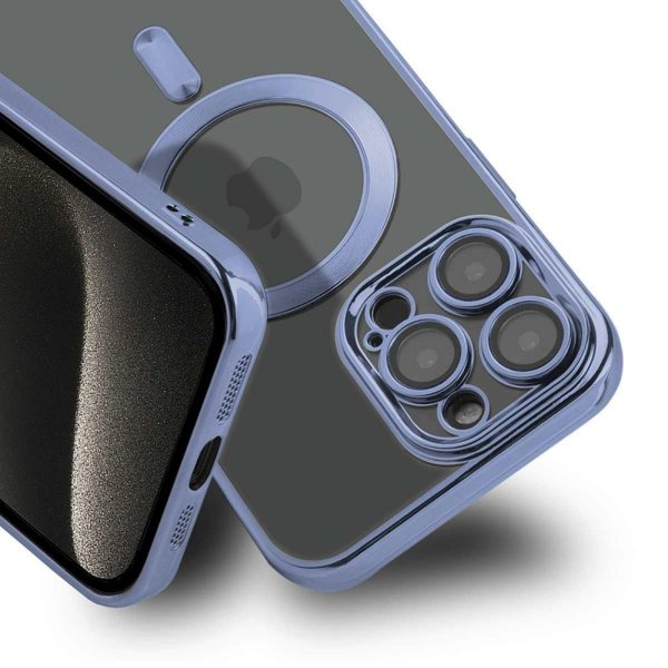 iPhone 15 Pro Max Deksel Glitter Transparent MagSafe Blå