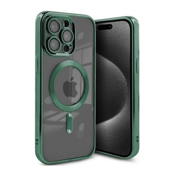 iPhone 15 Pro Max Deksel Glitter Transparent MagSafe Grønn