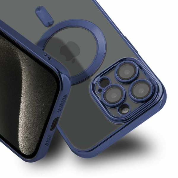 iPhone 15 Pro Deksel Glitter Transparent MagSafe Blå