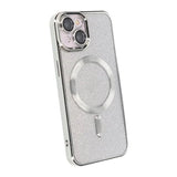 iPhone 15 Deksel Glitter Transparent MagSafe Sølv
