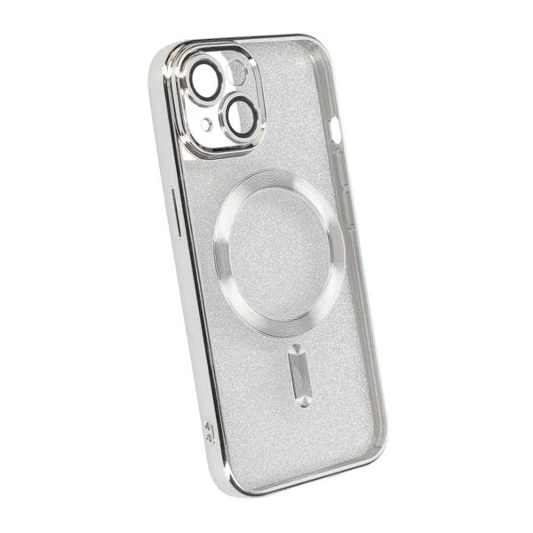 iPhone 15 Deksel Glitter Transparent MagSafe Sølv
