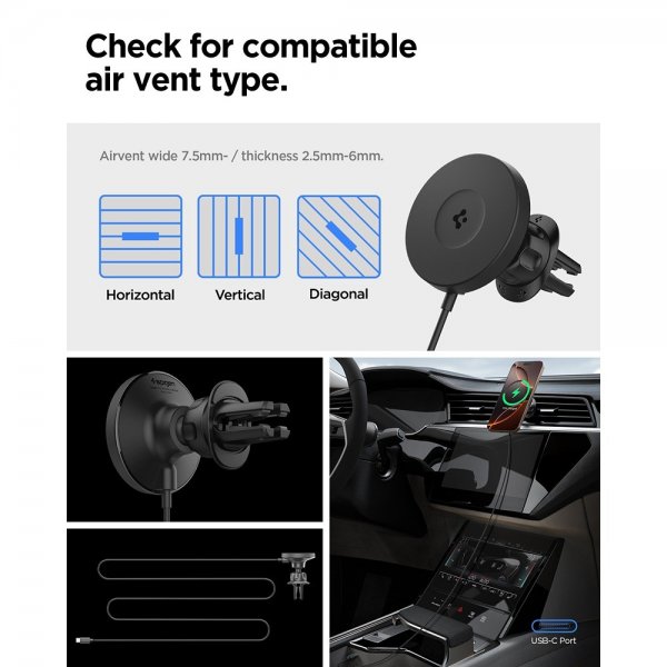 Spigen MagSafe Mobilholder til bil med Trådløs Lading OneTap Pro 4 Air Vent