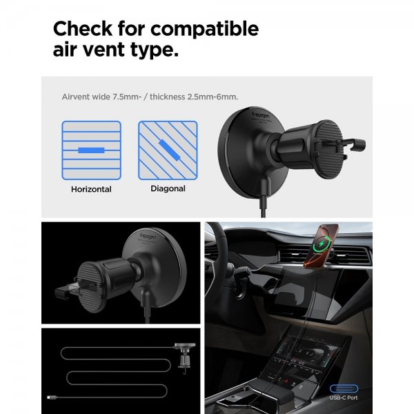Spigen MagSafe Mobilholder til bil med Trådløs Lading OneTap Pro 4 Air Vent Hook