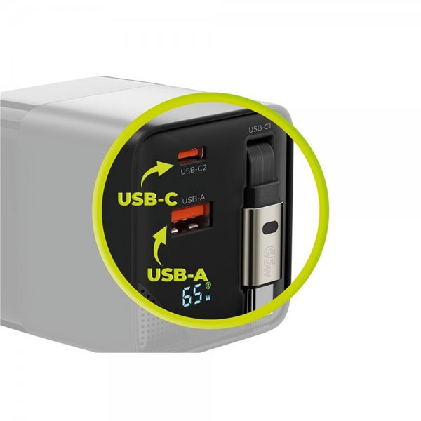 Mobile Origin Lader Display GaN 65W Innebygd USB-C Kabel