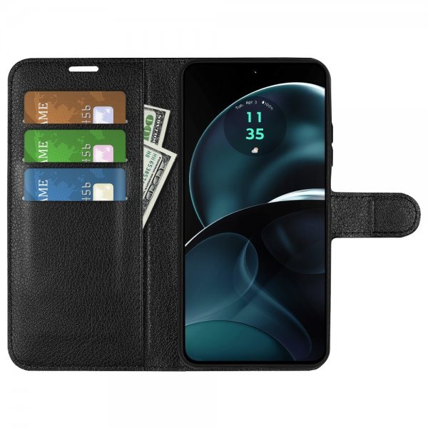 Motorola Moto G14 Etui Litchi Svart