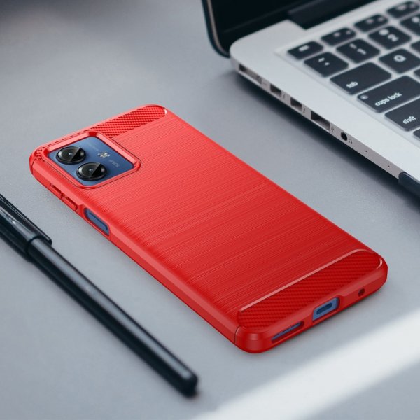 Motorola Moto G14 Deksel Børstet Karbonfibertekstur Rød