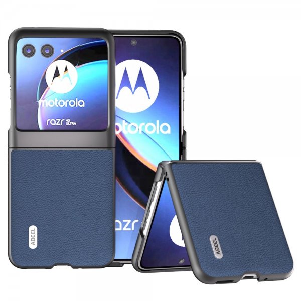 ABEEL Motorola Razr 40 Ultra Deksel Ekte Skinn Blå