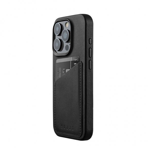 Mujjo iPhone 15 Pro Deksel Full Leather Wallet Case MagSafe Svart