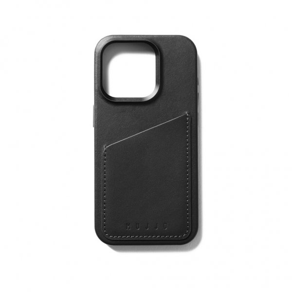 Mujjo iPhone 15 Pro Deksel Full Leather Wallet Case MagSafe Svart