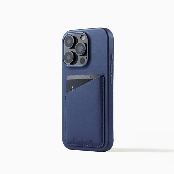 Mujjo iPhone 16 Pro Deksel Full Leather Wallet Case Monaco Blue