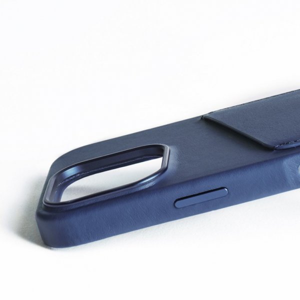 Mujjo iPhone 16 Pro Deksel Full Leather Wallet Case Monaco Blue