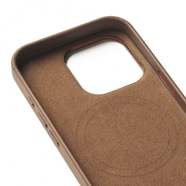 Mujjo iPhone 16 Pro Deksel Full Leather Wallet Case Dark Tan