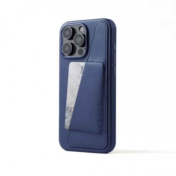 Mujjo iPhone 16 Pro Max Deksel Full Leather Wallet Case Monaco Blue