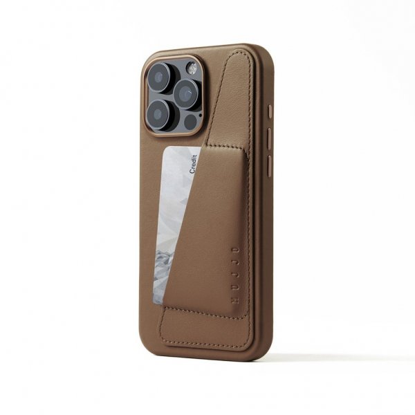 Mujjo iPhone 16 Pro Max Deksel Full Leather Wallet Case Dark Tan