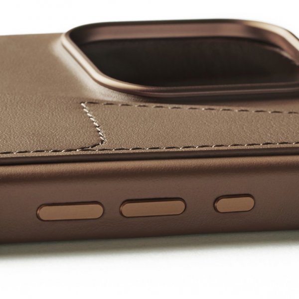 Mujjo iPhone 16 Pro Max Deksel Full Leather Wallet Case Dark Tan