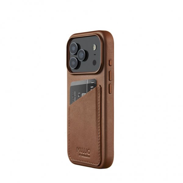 Mujjo iPhone 17 Pro Deksel Full Leather Wallet Case MagSafe Tan