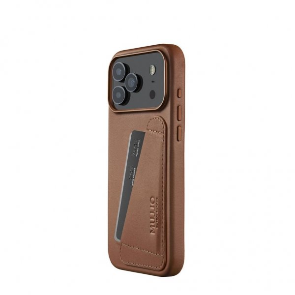Mujjo iPhone 17 Pro Max Deksel Full Leather Wallet Case MagSafe Tan