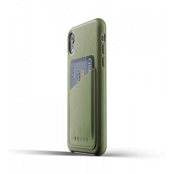 Mujjo iPhone Xr Deksel Full Leather Wallet Case Olive