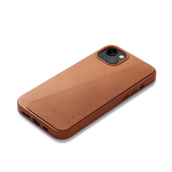 Mujjo iPhone 14 Plus Deksel Full Leather Wallet Case Tan