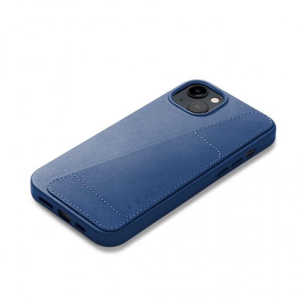 Mujjo iPhone 14 Plus Deksel Full Leather Wallet Case Monaco Blue
