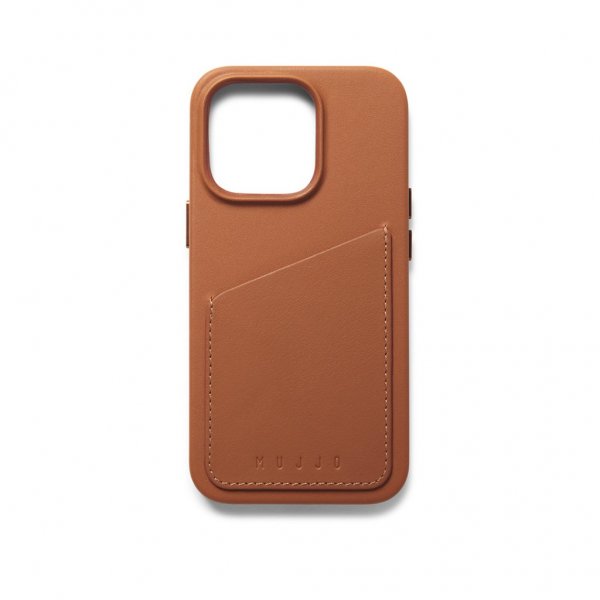 Mujjo iPhone 14 Pro Deksel Full Leather Wallet Case Tan