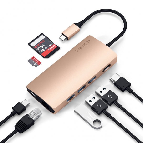 Satechi USB-C Multi-Port Adapter 4K Gigabit Ethernet V2 Gull