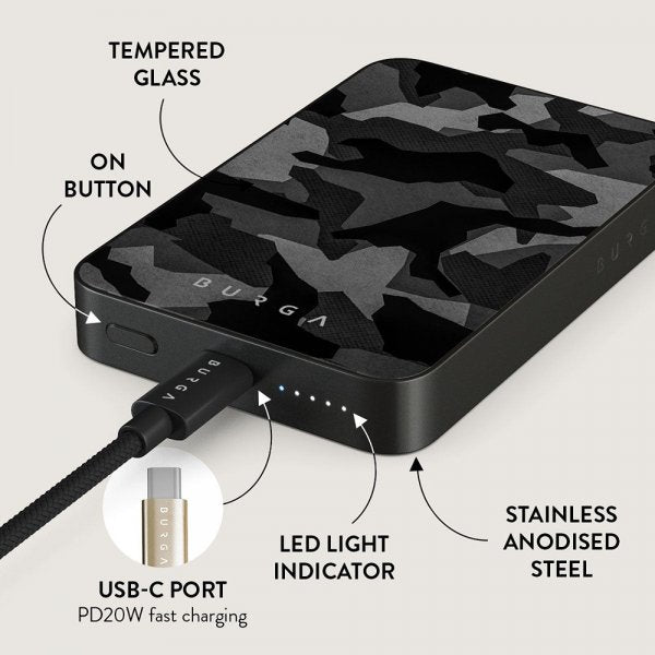 Burga Powerbank MagSafe 5000 mAh Night Black Camo Metallgrå