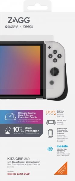 Gear4 Nintendo Switch OLED Deksel Skjermbeskytter Kita Grip 360 Clear