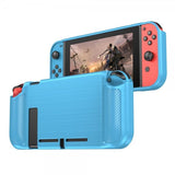 Nintendo Switch etui med børstet karbonfiber tekstur i blå