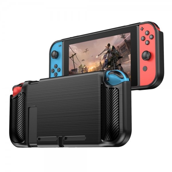 Nintendo Switch Etui Børstet Karbonfiber Tekstur Svart