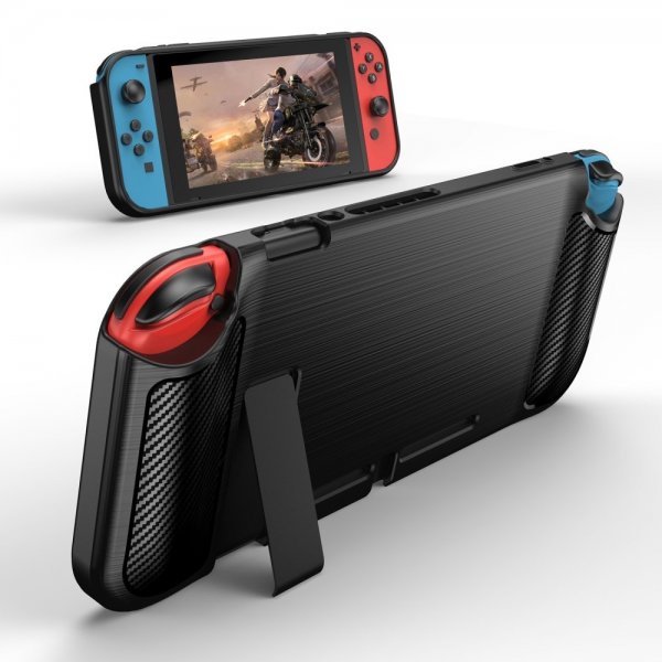 Nintendo Switch Etui Børstet Karbonfiber Tekstur Svart