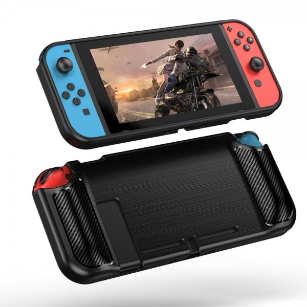 Nintendo Switch Etui Børstet Karbonfiber Tekstur Svart