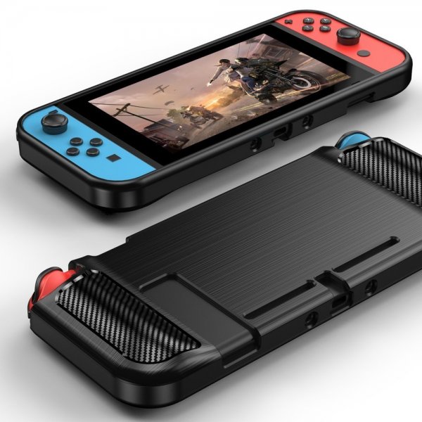 Nintendo Switch Etui Børstet Karbonfiber Tekstur Svart