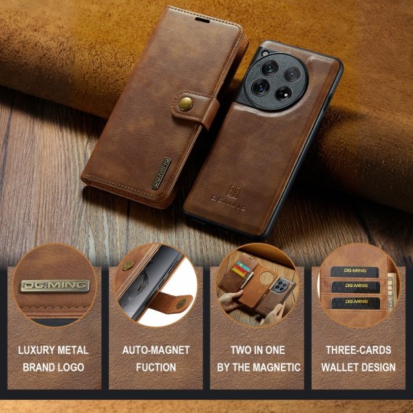 Dg.Ming OnePlus 12 Etui Avtagbart Deksel Brun