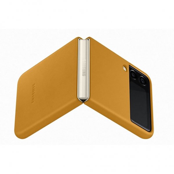 Samsung Original Galaxy Z Flip 3 Deksel Leather Cover Mustard